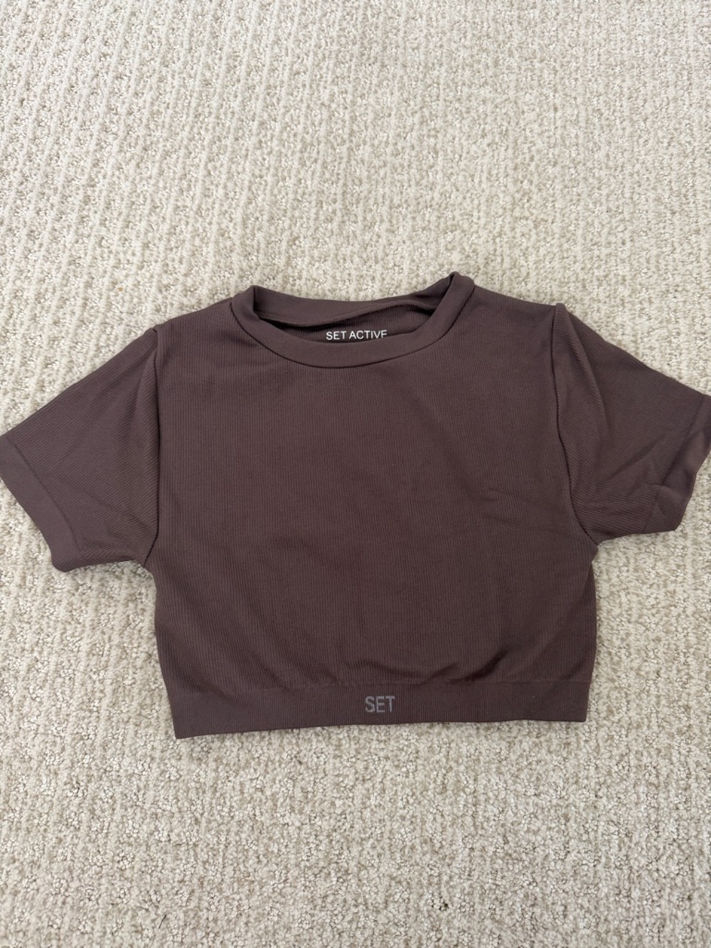 SET Active Girls' Brown Ribbed Short Sleeve Crop Tee